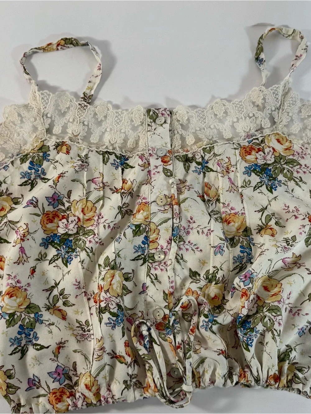 Living doll Cream Floral Lace-Trim Top with Flowers Women’s Size M - Picture 4 of 13
